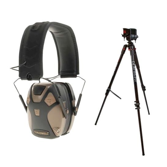 BOG DeathGrip Shooting Tripod with E-Max Pro Earmuffs