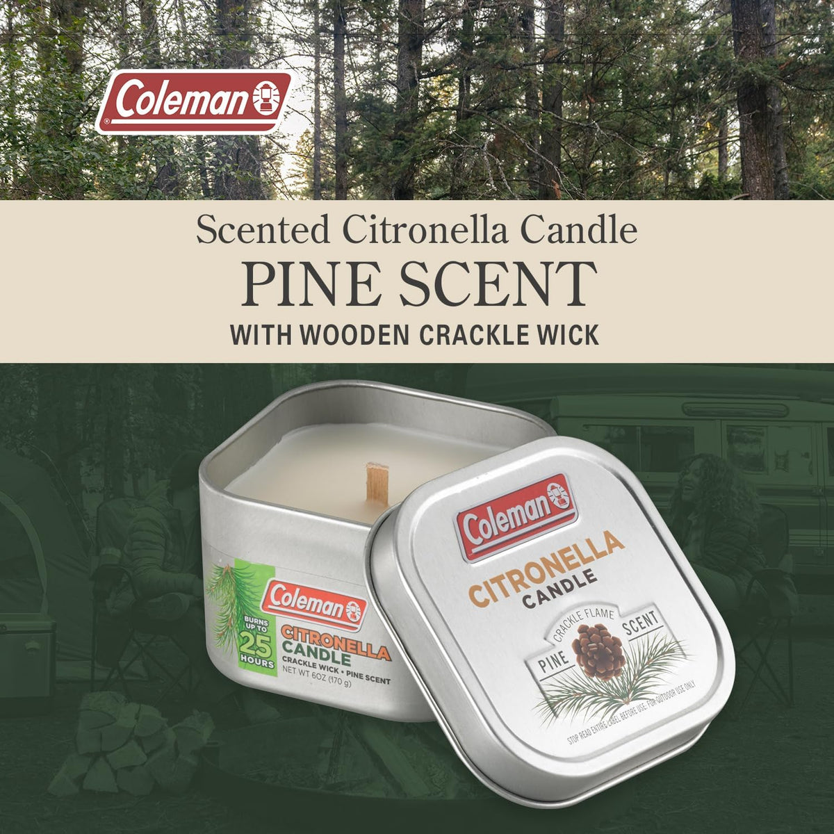 Coleman Scented Citronella Candle with Wooden Crackle Wick