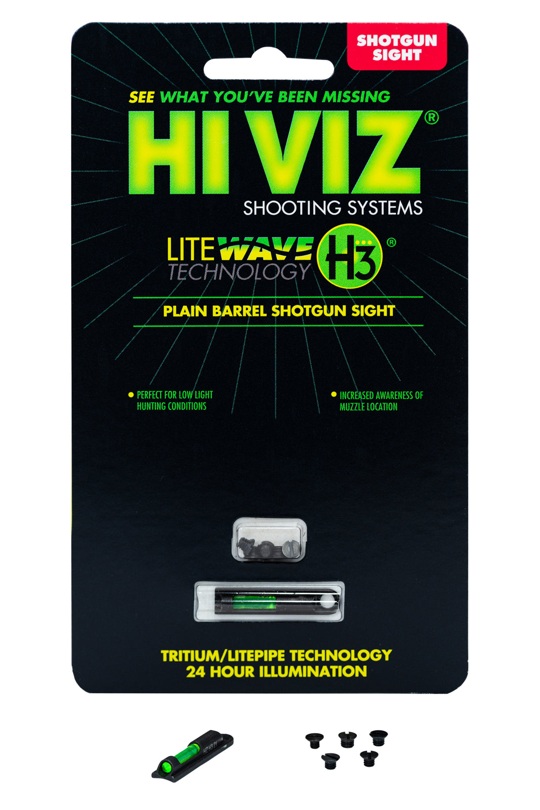 HIVIZ® LiteWave H3® Tritium / Fiber-Optic Plain Barrel Bead Replacement Sight