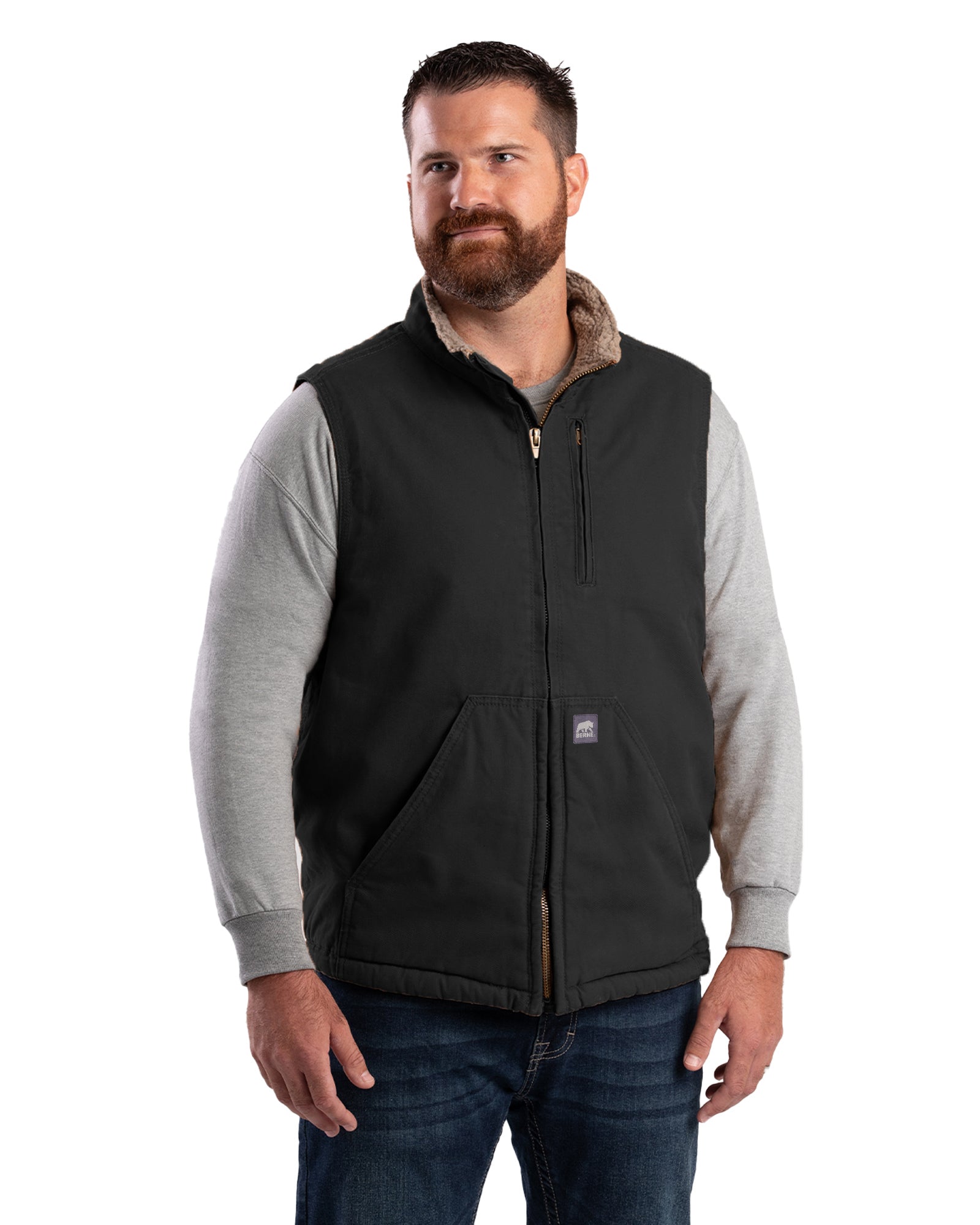 Berne Heartland Sherpa-Lined Washed Duck Vest - Mens