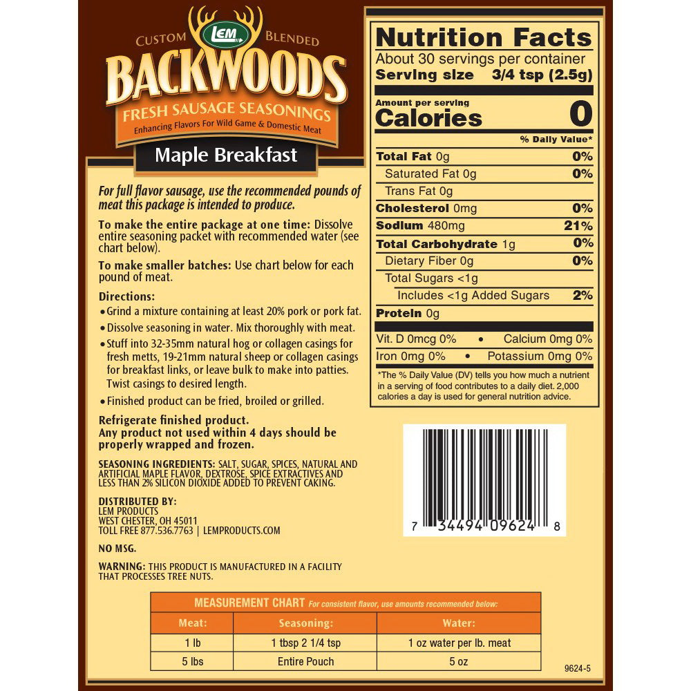 LEM Backwoods Maple Breakfast Fresh Sausage Seasoning