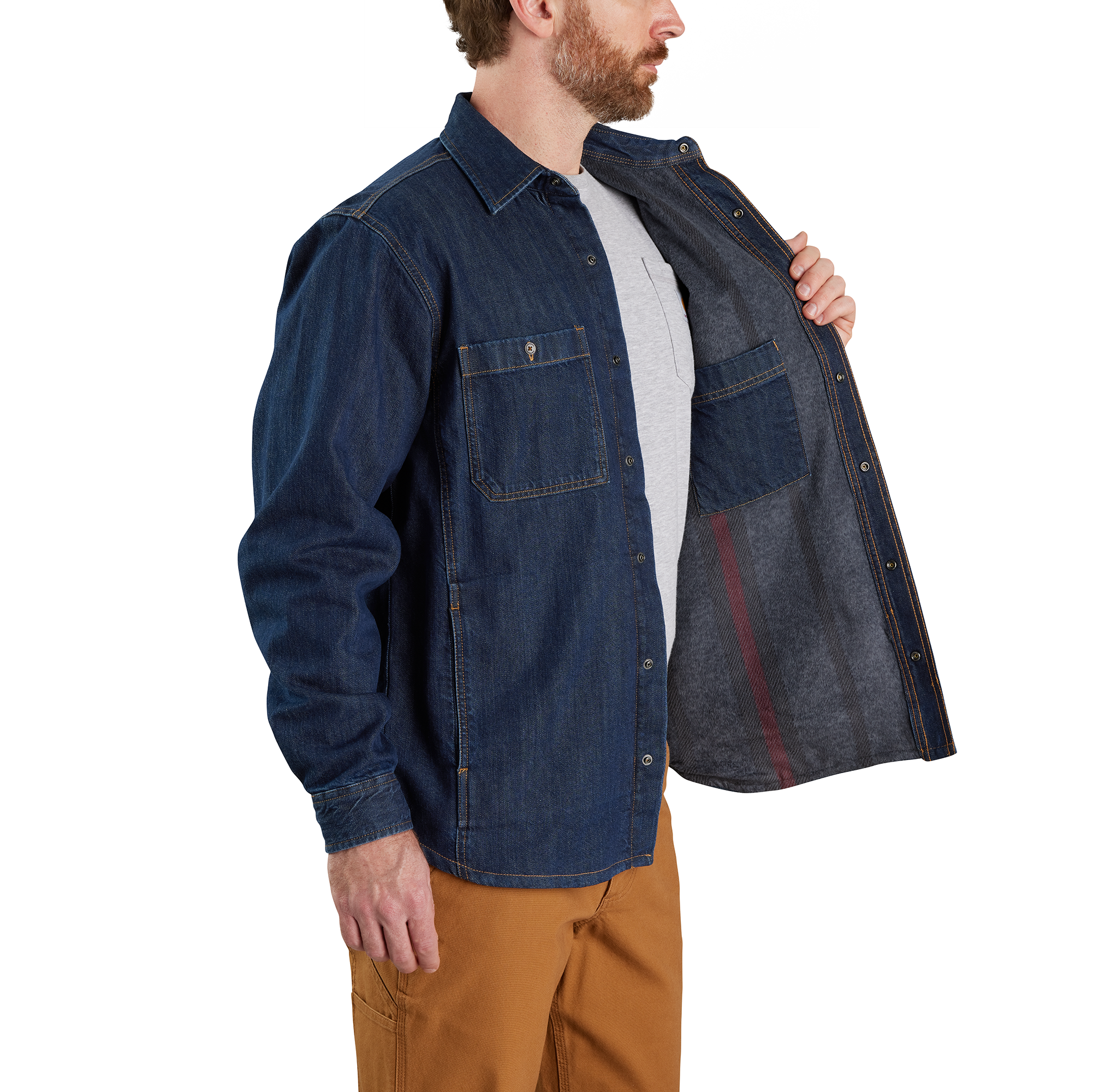 Carhartt Denim Fleece Lined Snap Front Jac Shirt - Mens