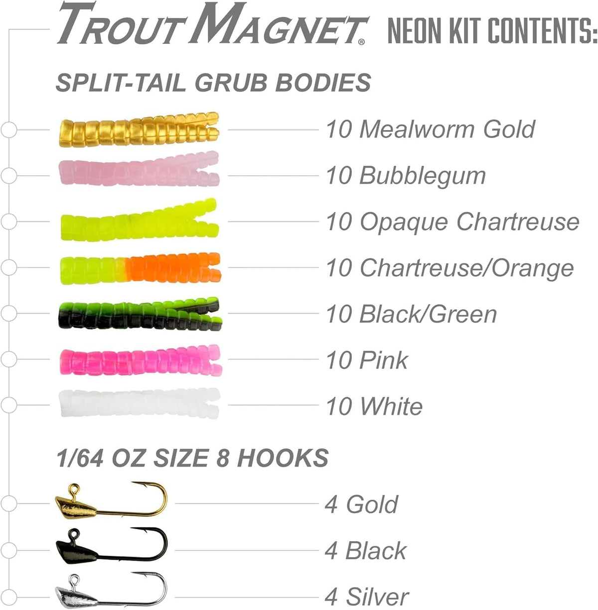 Leland Trout Magnet Kit & Grubs Shad Darts NEON KIT