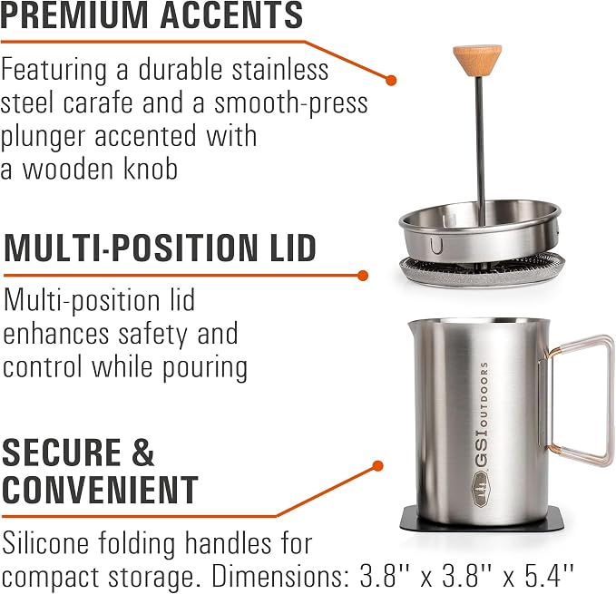 GSI Outdoors Glacier Stovetop Javapress, Stainless Steel French Press Coffee Make