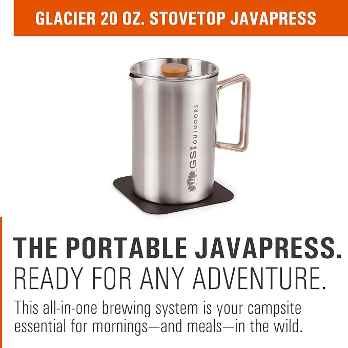 GSI Outdoors Glacier Stovetop Javapress, Stainless Steel French Press Coffee Make