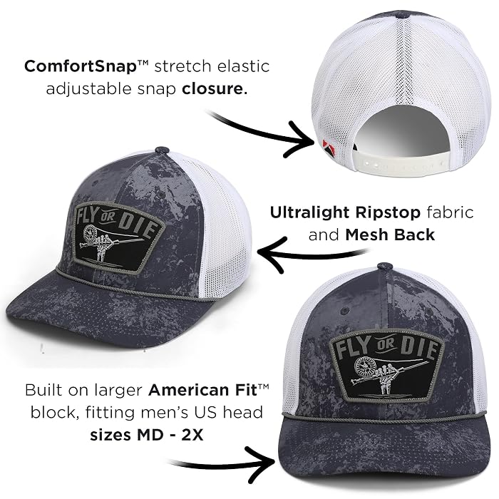 Fly Or Die Fly Fishing Mesh Back Patch Rope Cap
