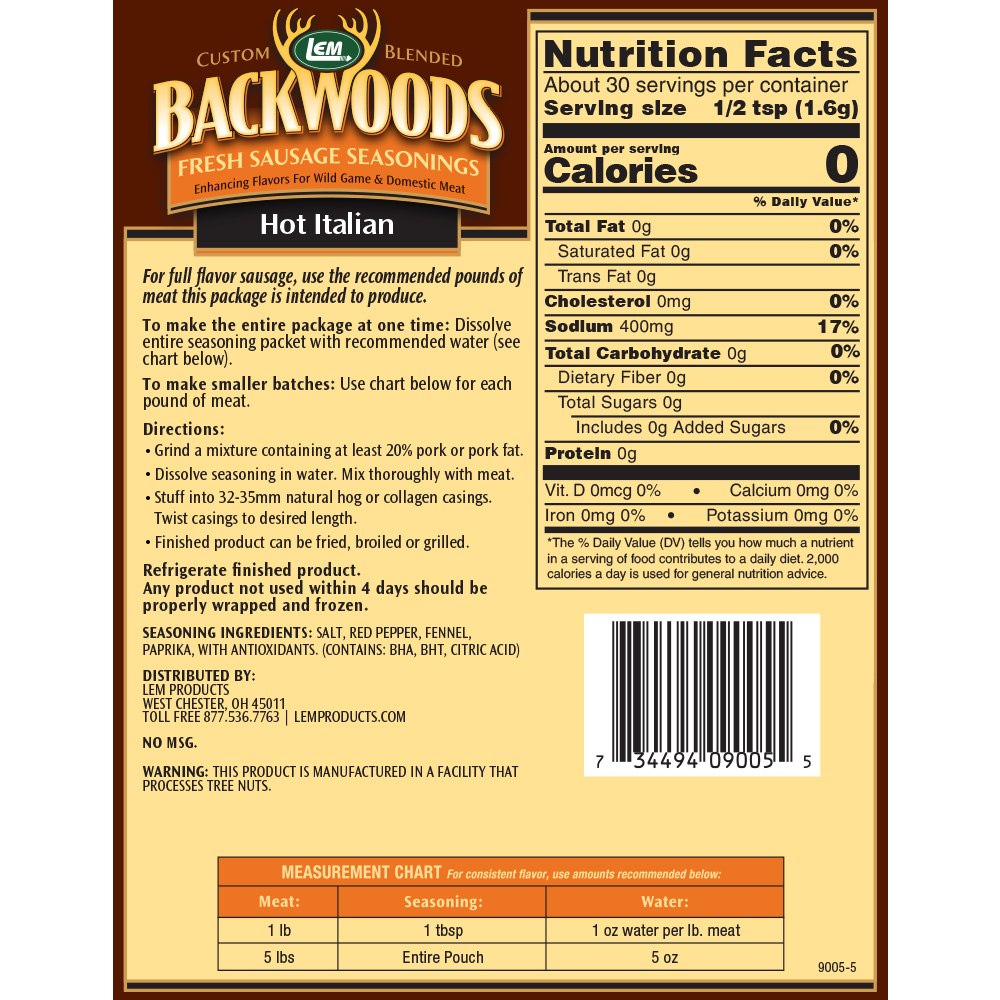 LEM Backwoods Hot Italian Fresh Sausage Seasoning