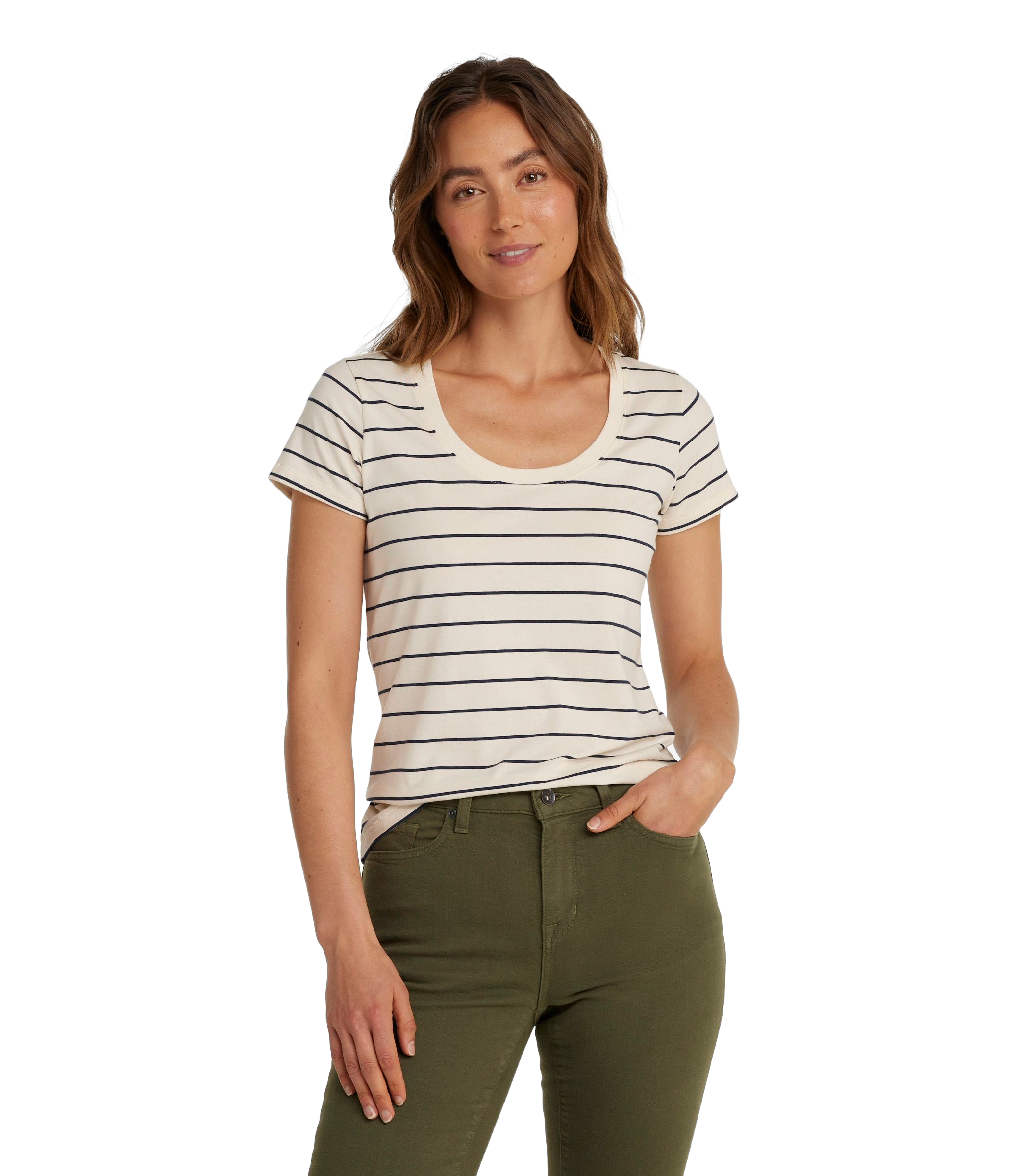 L.L.Bean Striped Soft Stretch Supima-Blend Scoopneck Tee - Womens