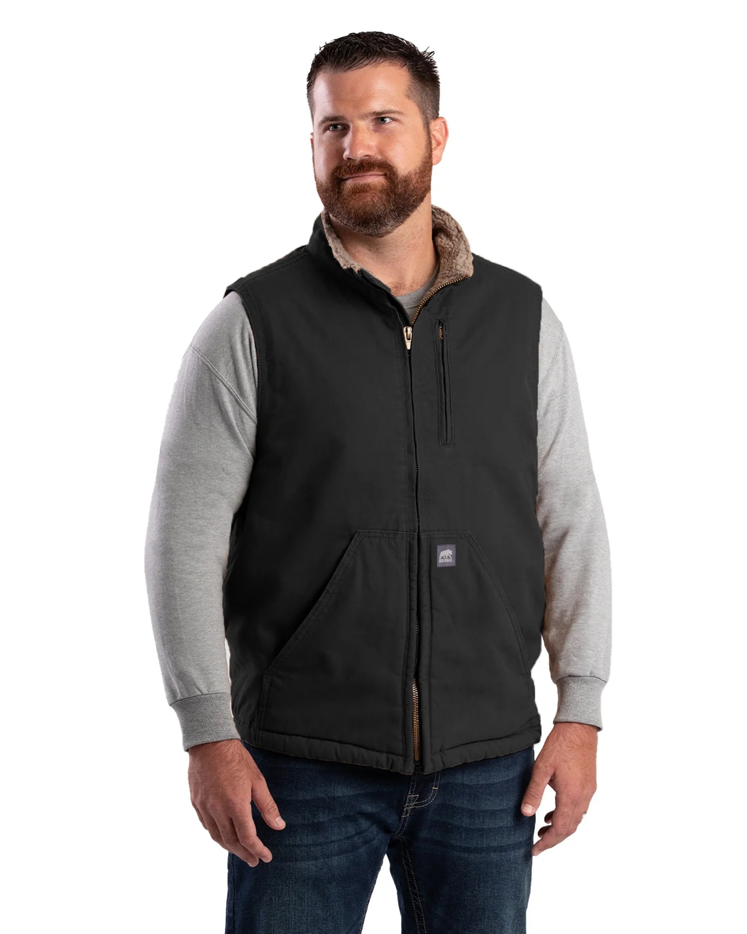 Berne Heartland Sherpa-Lined Washed Duck Vest - Tall - Mens