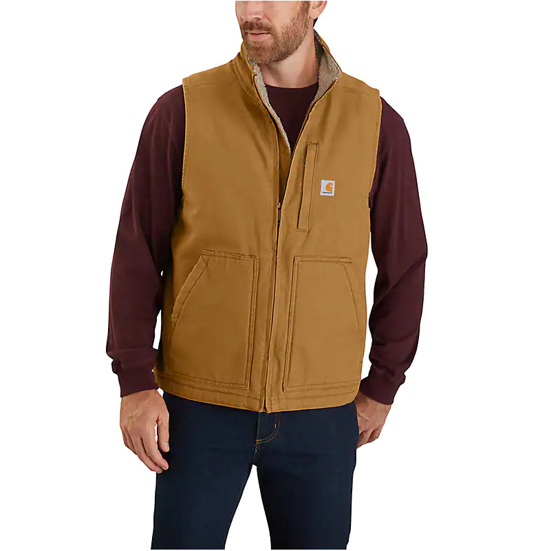 Carhartt Washed Duck Sherpa Lined Mock Neck Vest - Tall - Mens