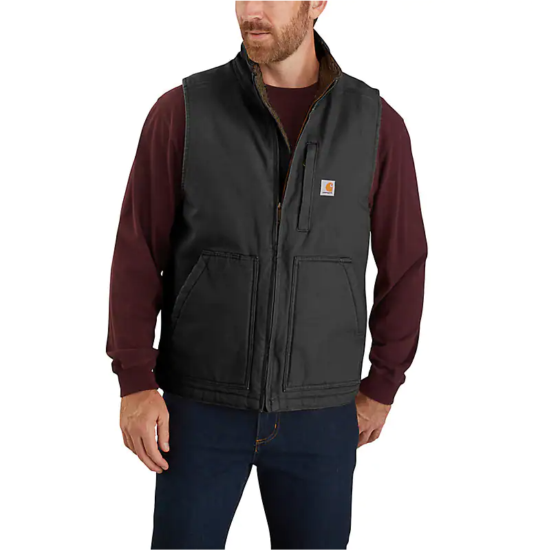 Carhartt Washed Duck Sherpa Lined Mock Neck Vest - Tall - Mens