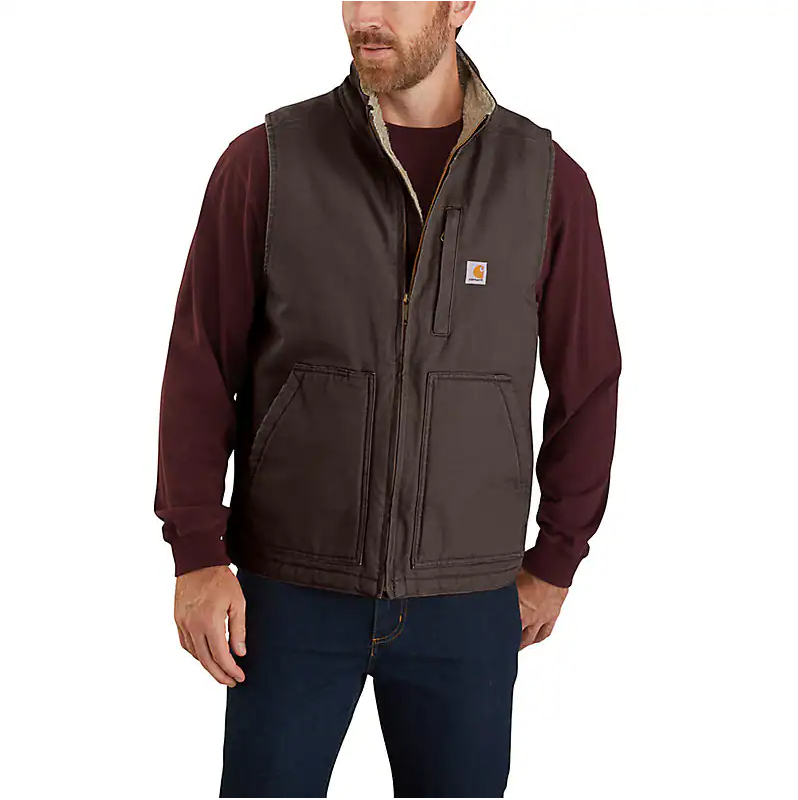 Carhartt Washed Duck Sherpa Lined Mock Neck Vest - Tall - Mens